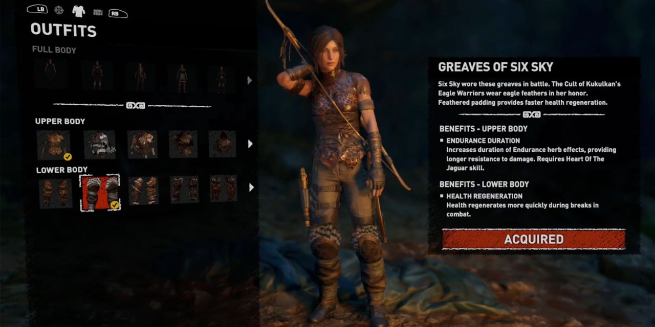 The Greaves Of Six Sky outfit in Shadow of the Tomb Raider