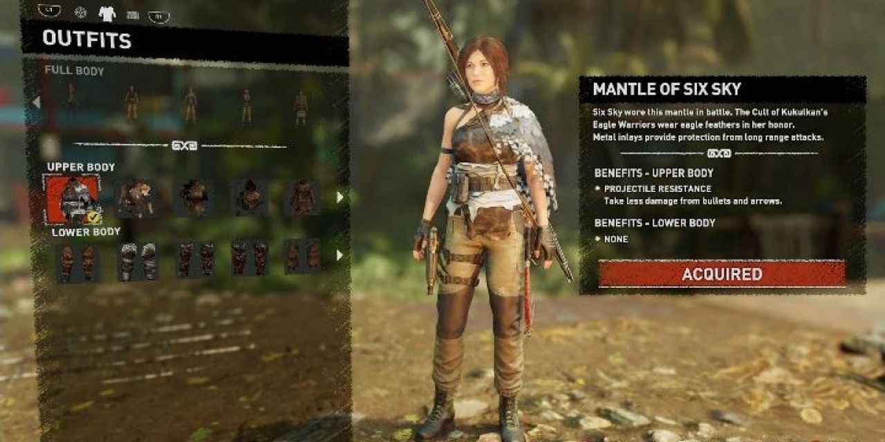 The Mantle of Six Sky outfit in Shadow of the Tomb Raider