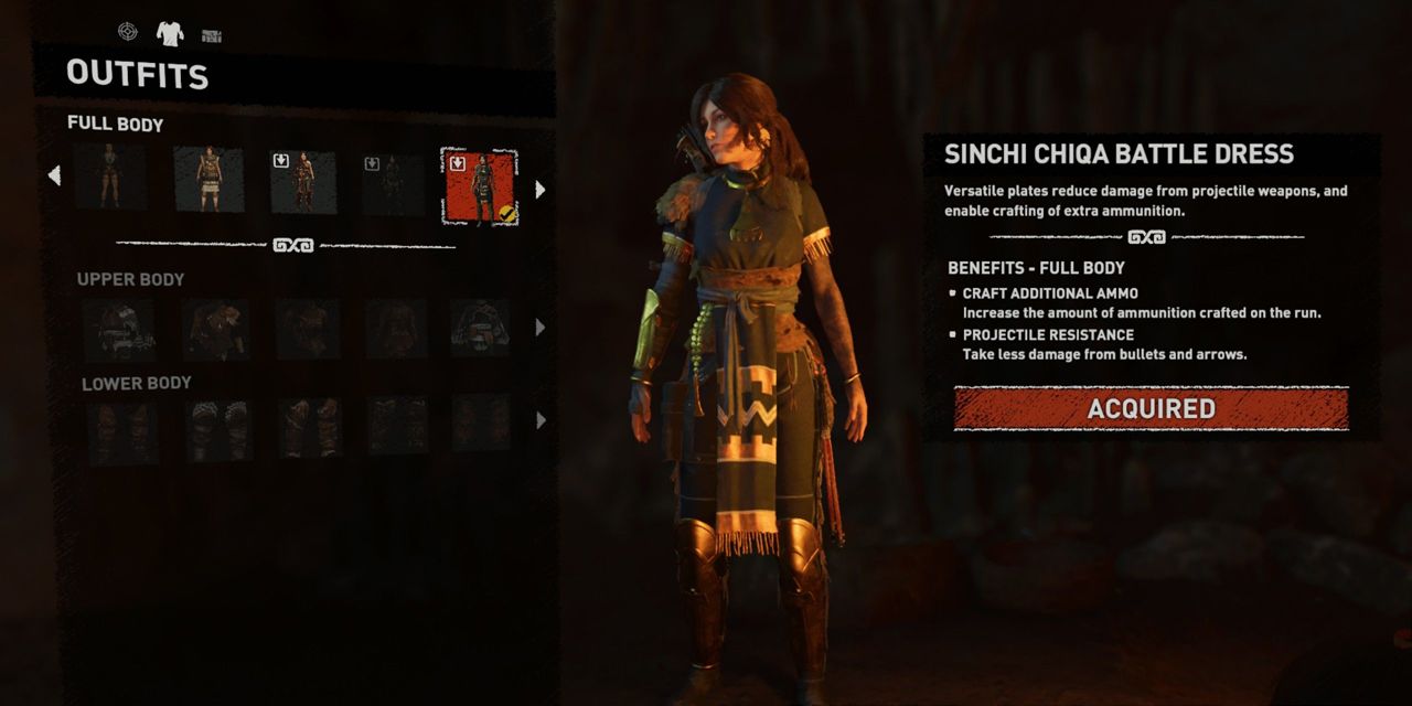 The Sinchi Chiqa Battle Dress outfit in Shadow of the Tomb Raider