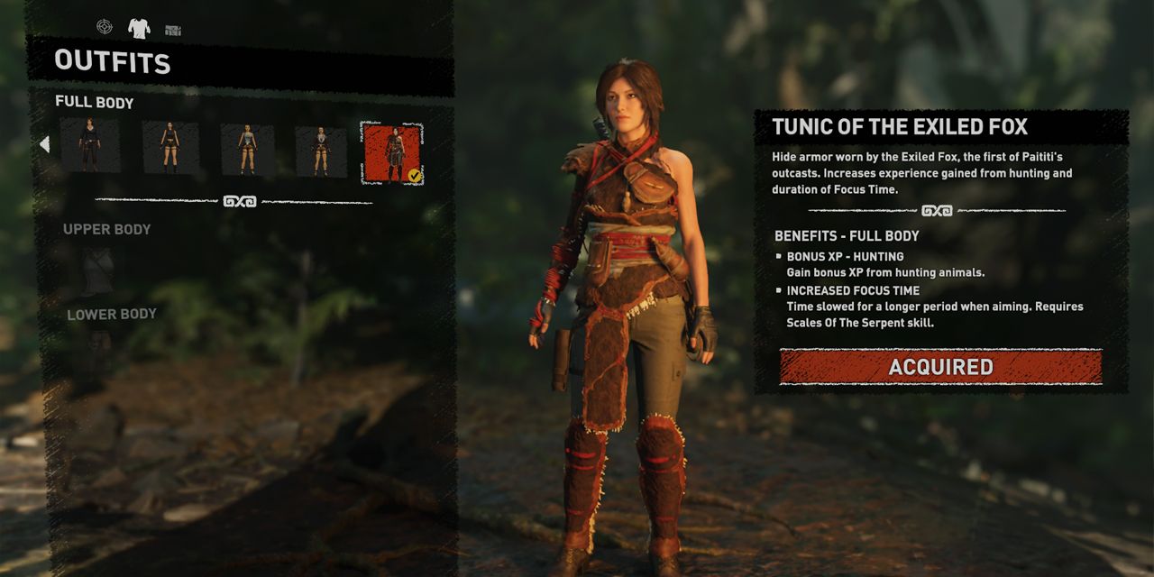 The Tunic of the Exiled Fox outfit in Shadow of the Tomb Raider