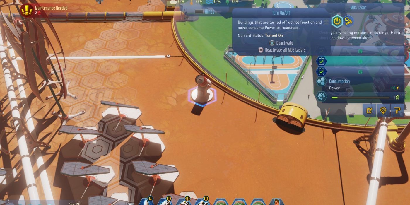 an MDS laser outside of a dome in surviving mars