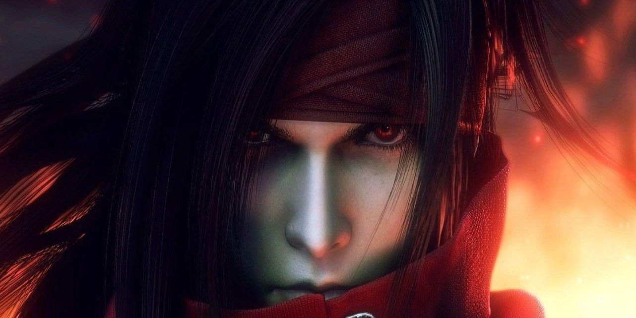 Vincent Valnetine looking dramatic in a fire from Final Fantasy 7