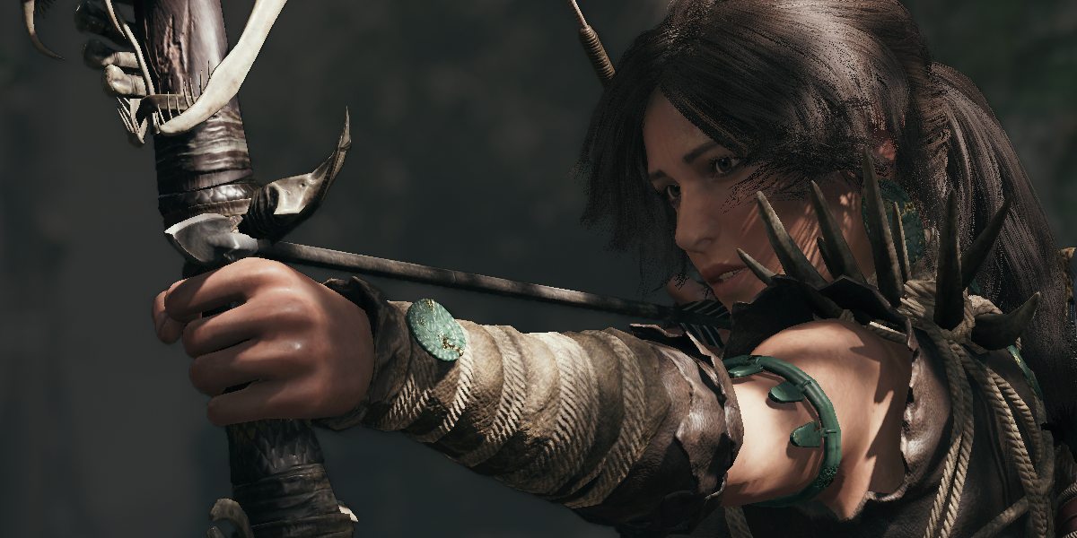 Lara Croft using a bow in Shadow of the tomb raider