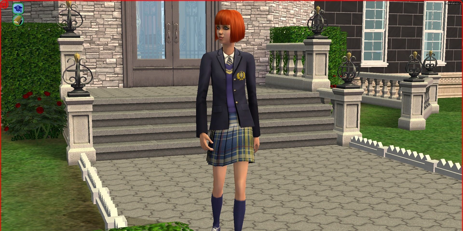 A teenage Sim on her way to private school in The Sims 2