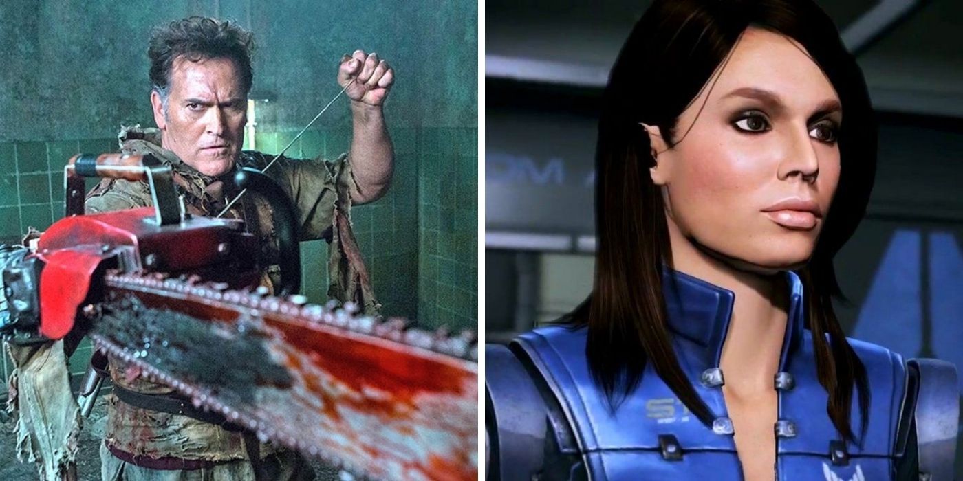 Ashley Williams from Mass Effect and Ash from Evil Dead Split Image