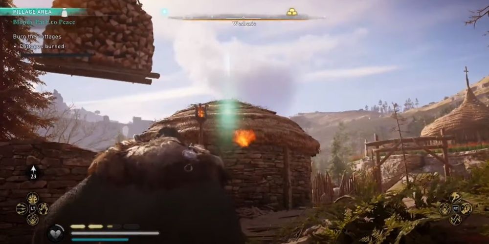 Assassins Creed Valhalla Eivor Tossing A Torch On A Cottage
