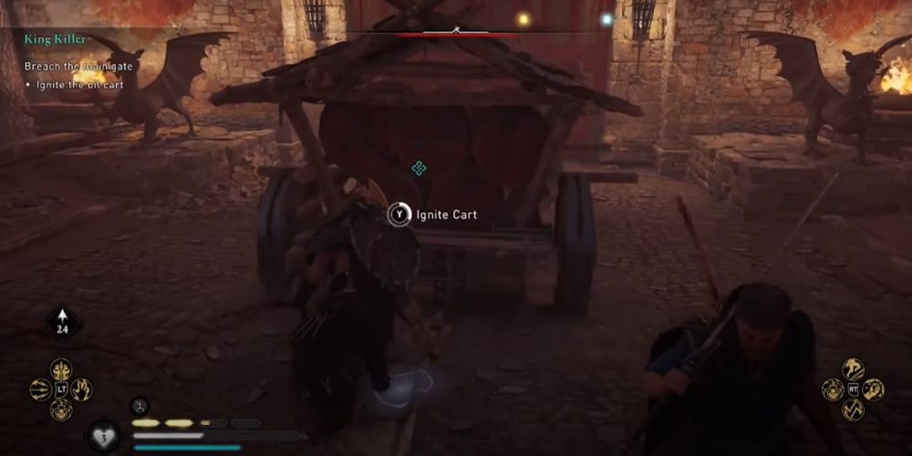 Assassins Creed Valhalla Igniting A Cart To Breach The Gate