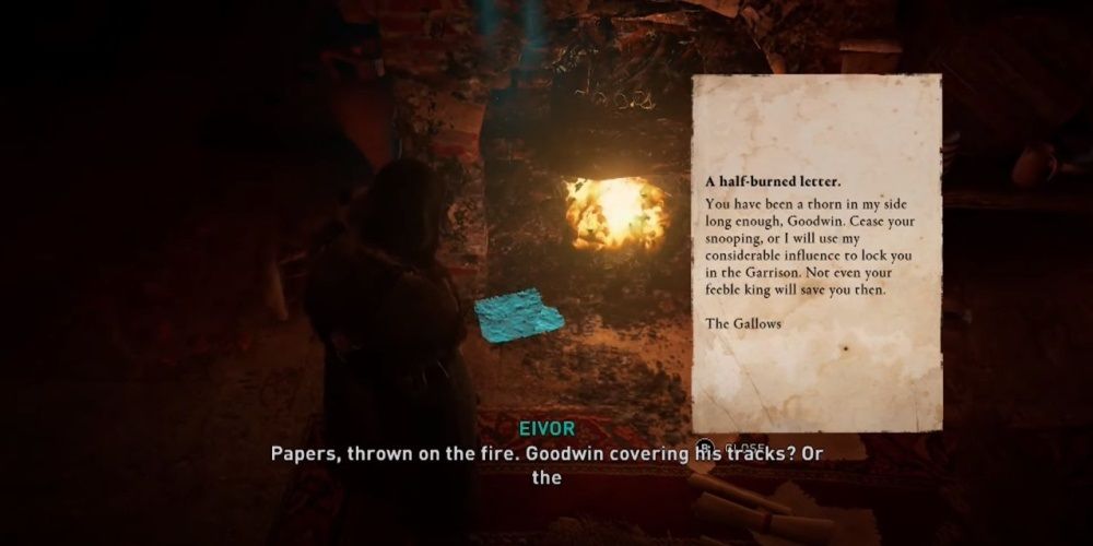 Assassin's Creed Valhalla Reading A Partially Burned Letter