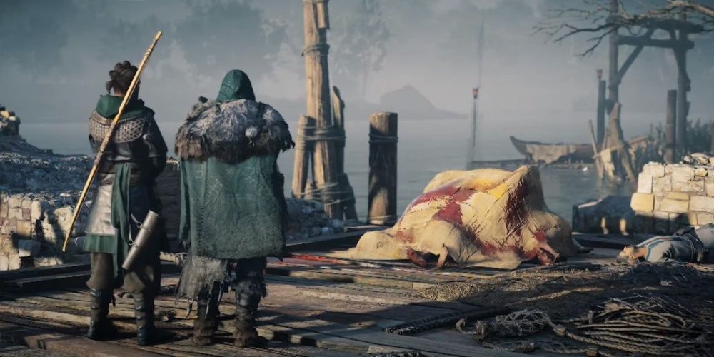 Assassins Creed Valhalla Talking With Erke On Docks With Bodies