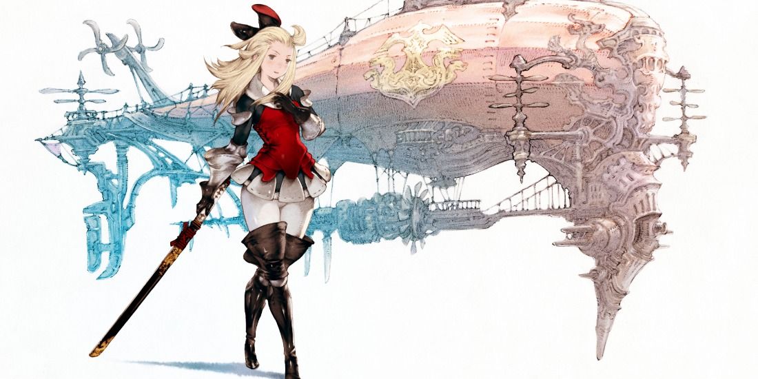 Edea Lee next to a skyship in Bravely Default
