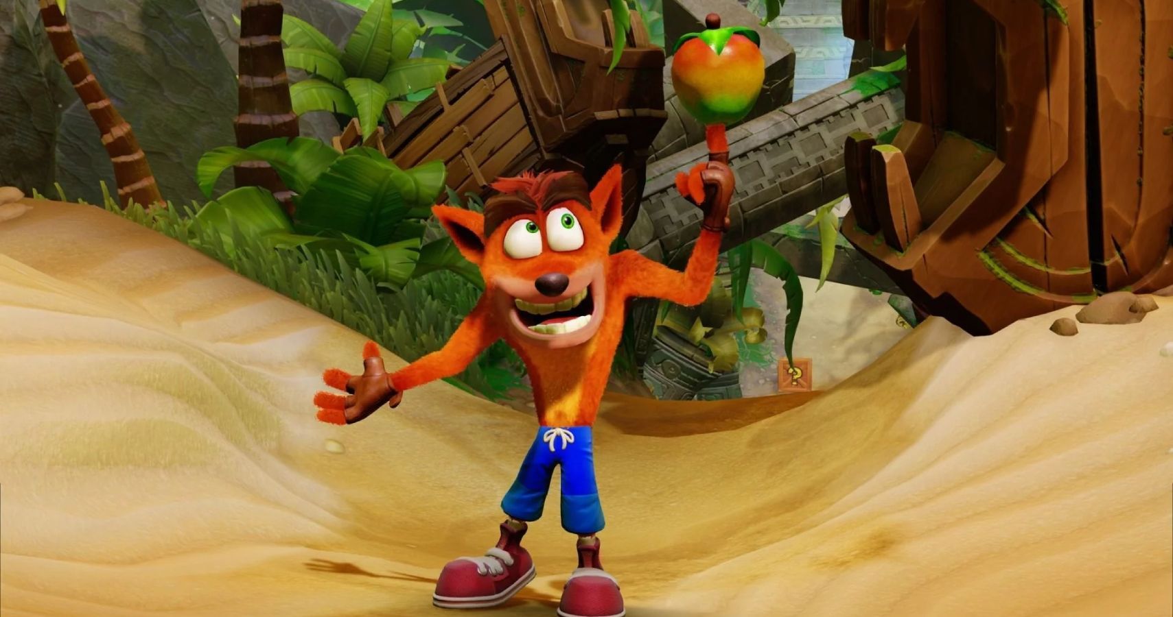 Crash with a wumpa fruit