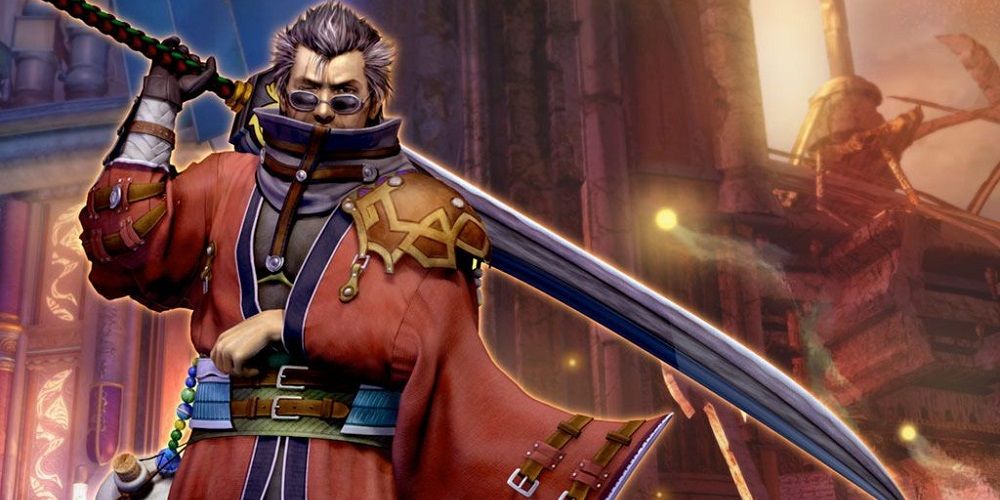 Auron in Final Fantasy X art, holding sword over shoulder