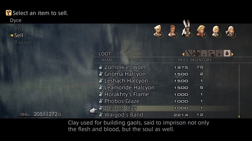 Final Fantasy 12 selling items to get canopic jar