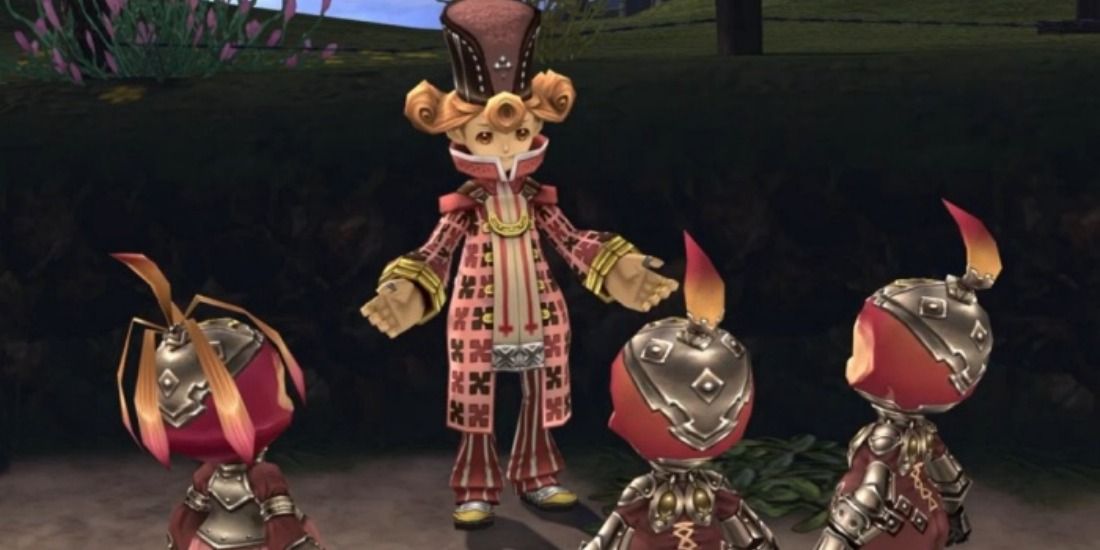 Hurdy talking to many onion knights in Final Fantasy Crystal Chronicles