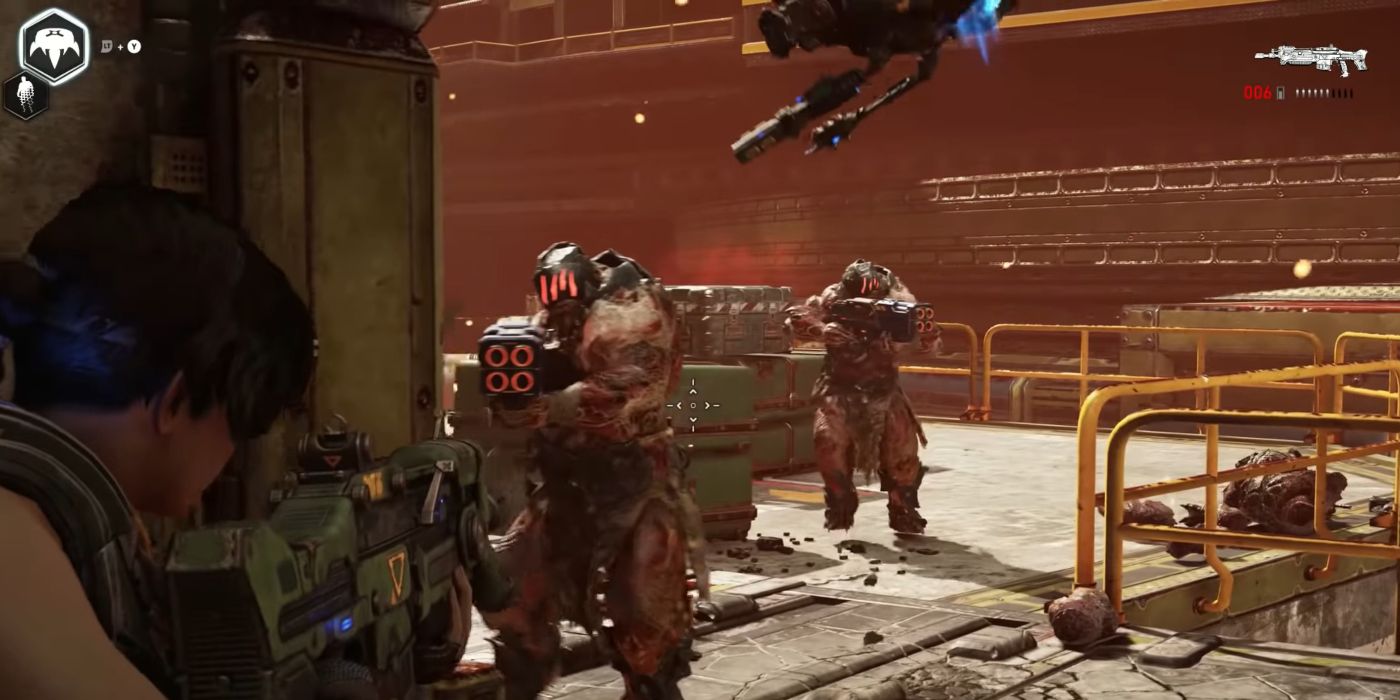 Gears 5 Screenshot Of Two Swarm Elite Grenadier