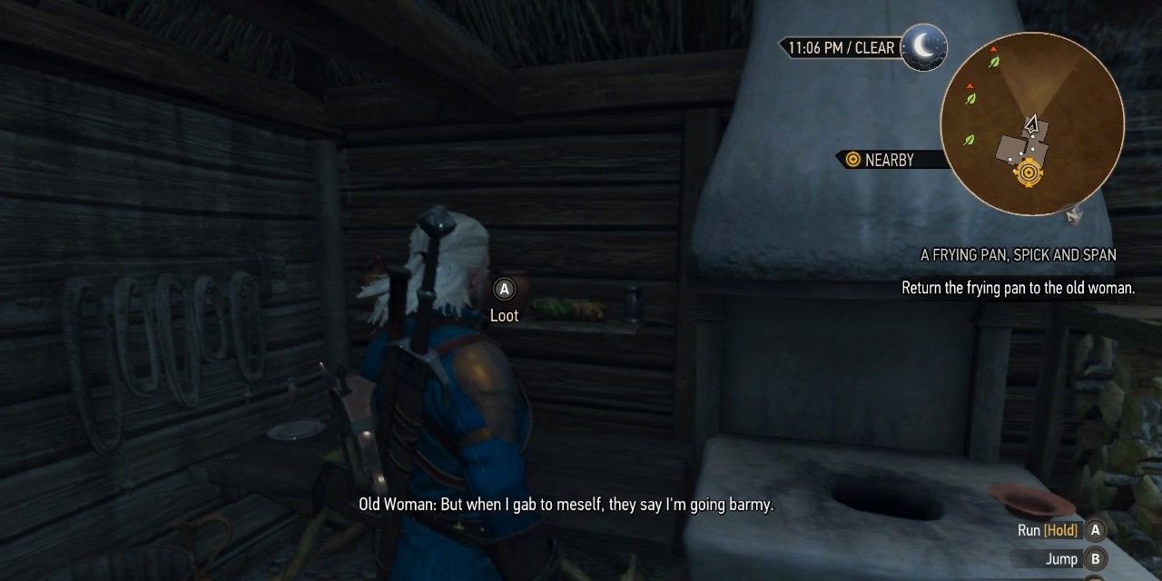 Geralt looks for a frying pan in The Witcher 3