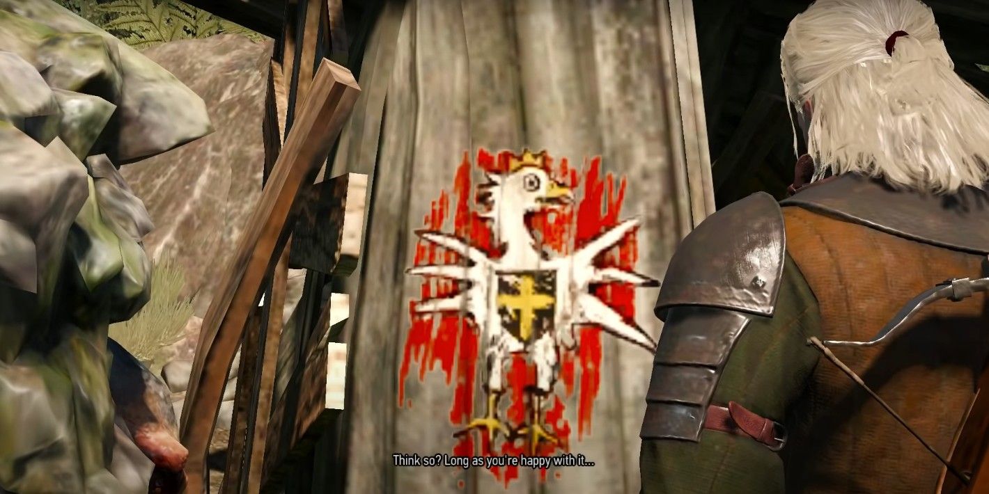 Geralt paints the Redanian coat of arms