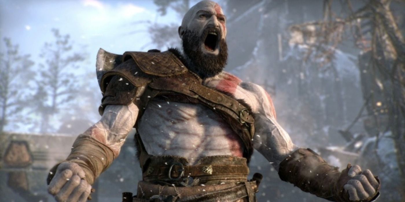 Kratos yelling with rage in God of War