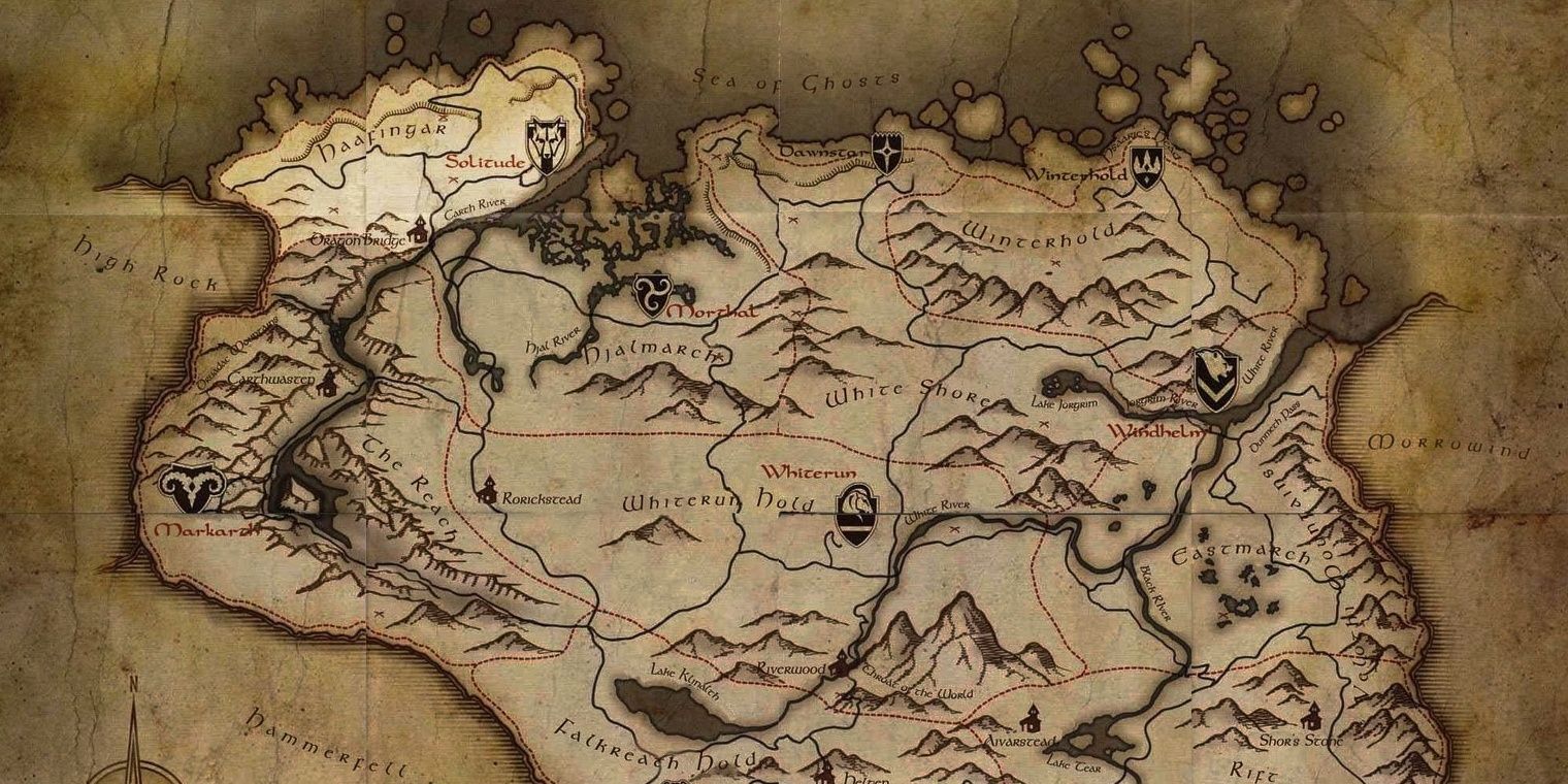 A map of skyrim with Haafinger highlighted