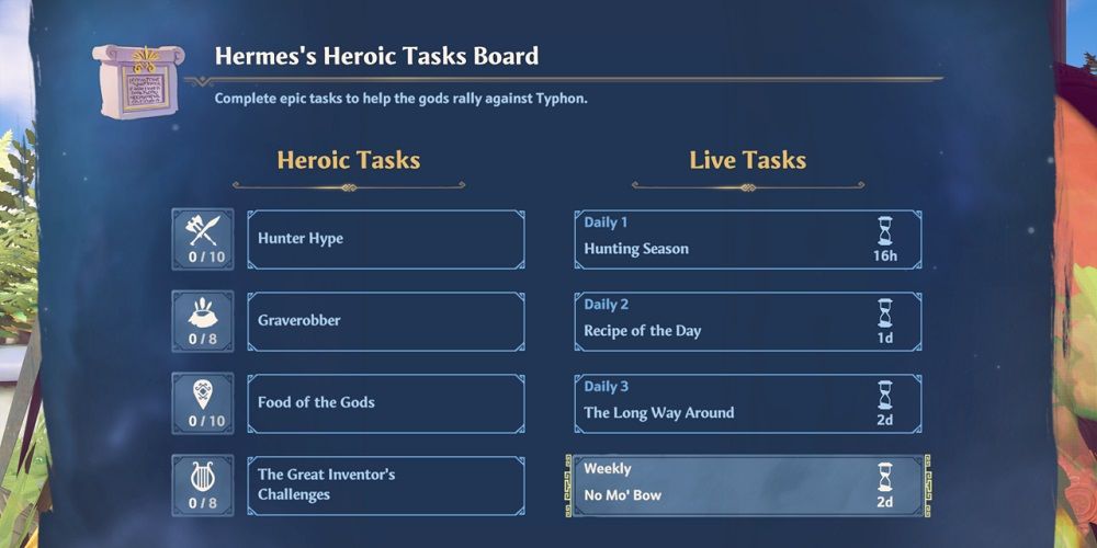 Immortals Fenyx Rising Hermes' Heroic Task Board
