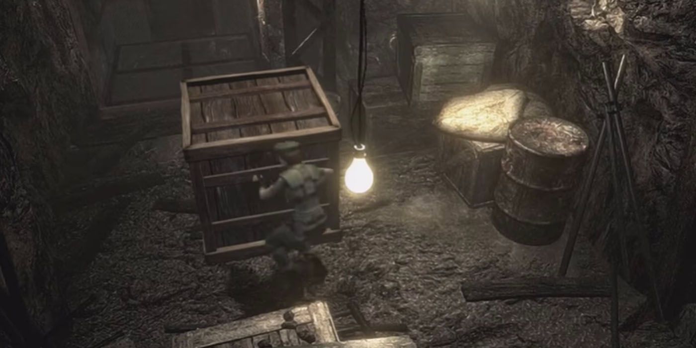 Jill Resident Evil pushing crate