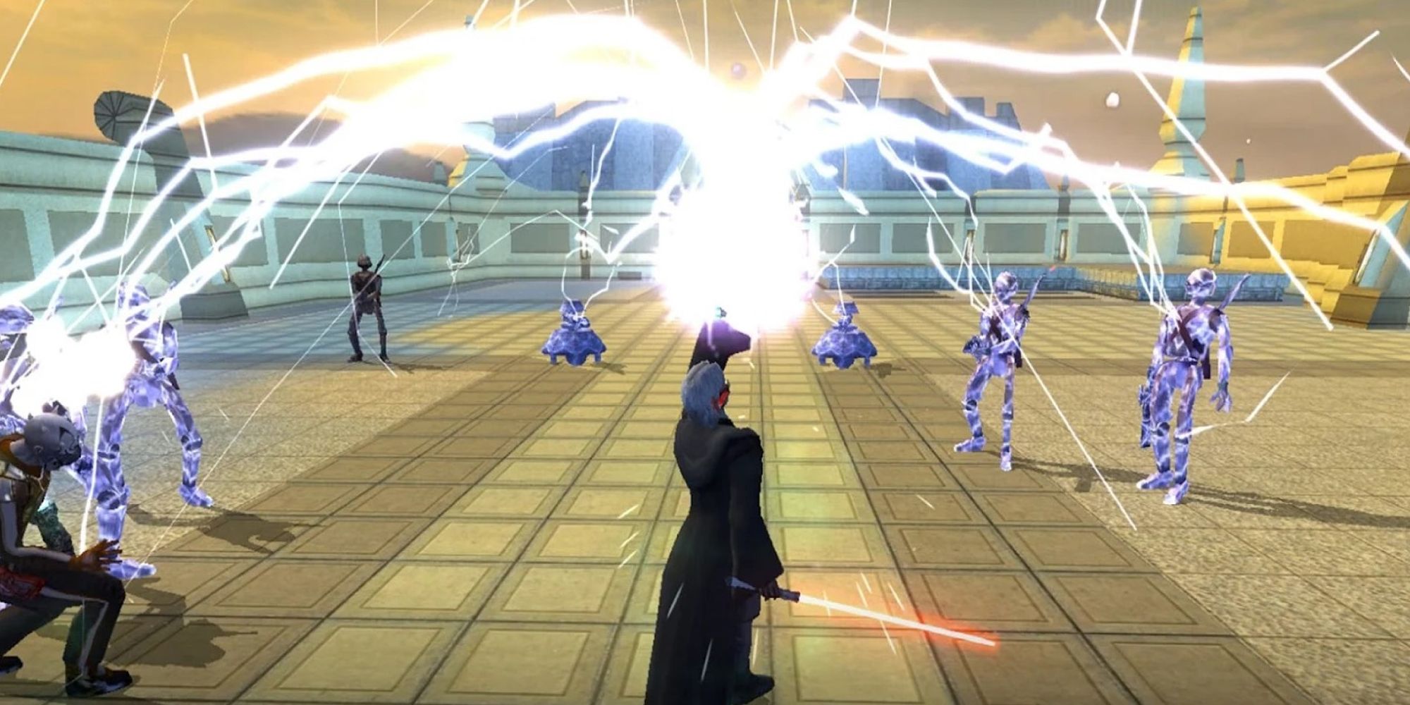 Knights of the Old Republic, player character doing a sith lightning blast
