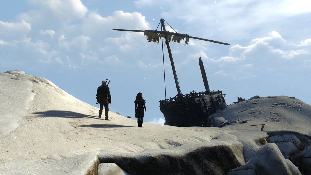 Geralt and Yennefer approaching boat