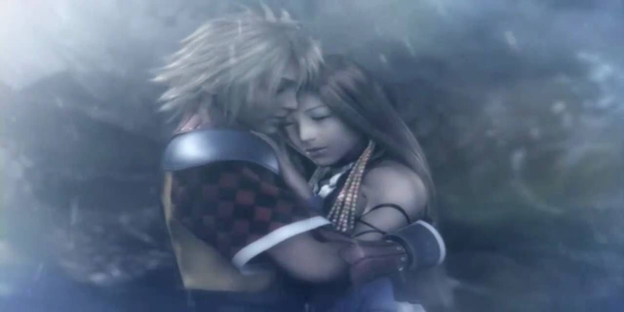 Lenne and Shuyin embrace in FF10-2