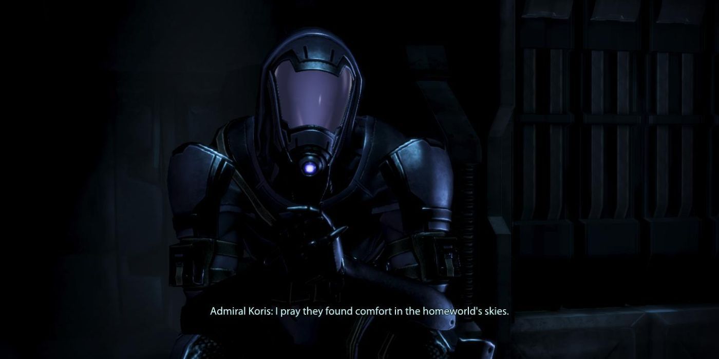 Admiral Koris lamenting the loss of his crew in Mass Effect 3 after being saved