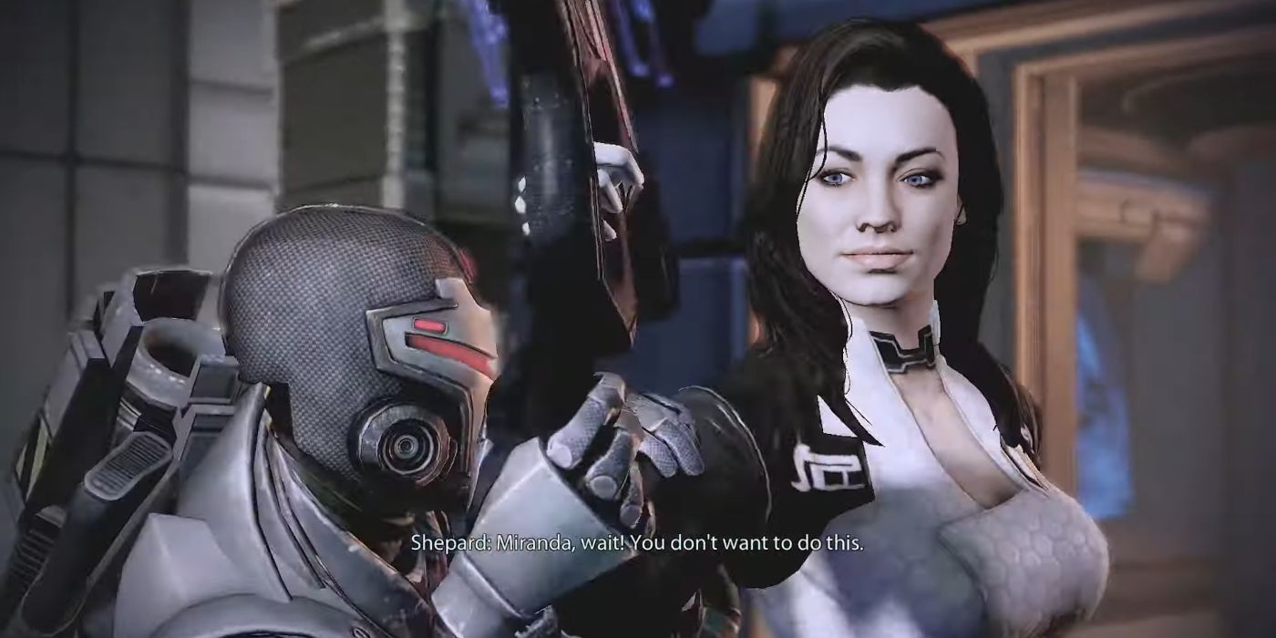 Mass Effect 2 Screenshot Of Shepard Stopping Miranda From Shooting