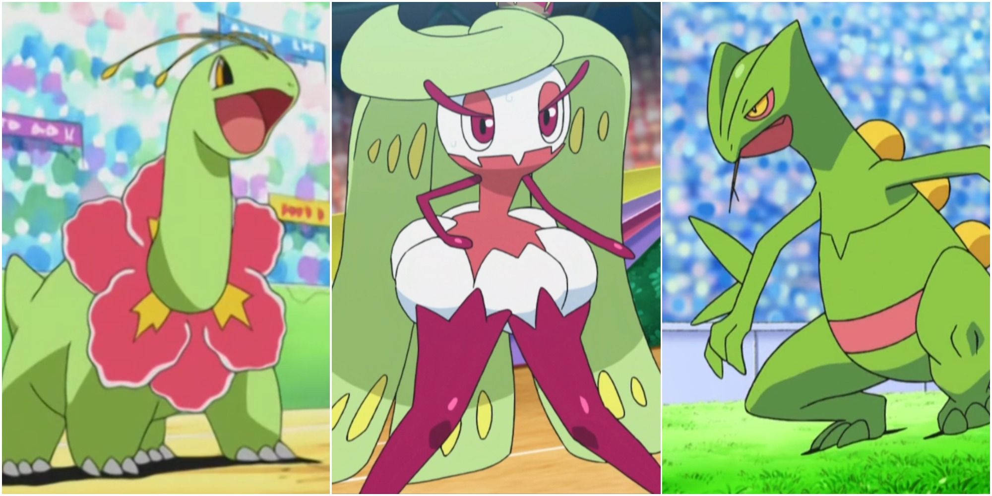 Meganium, Tsareena, Sceptile, Pokemon Anime Pure Grass-Type