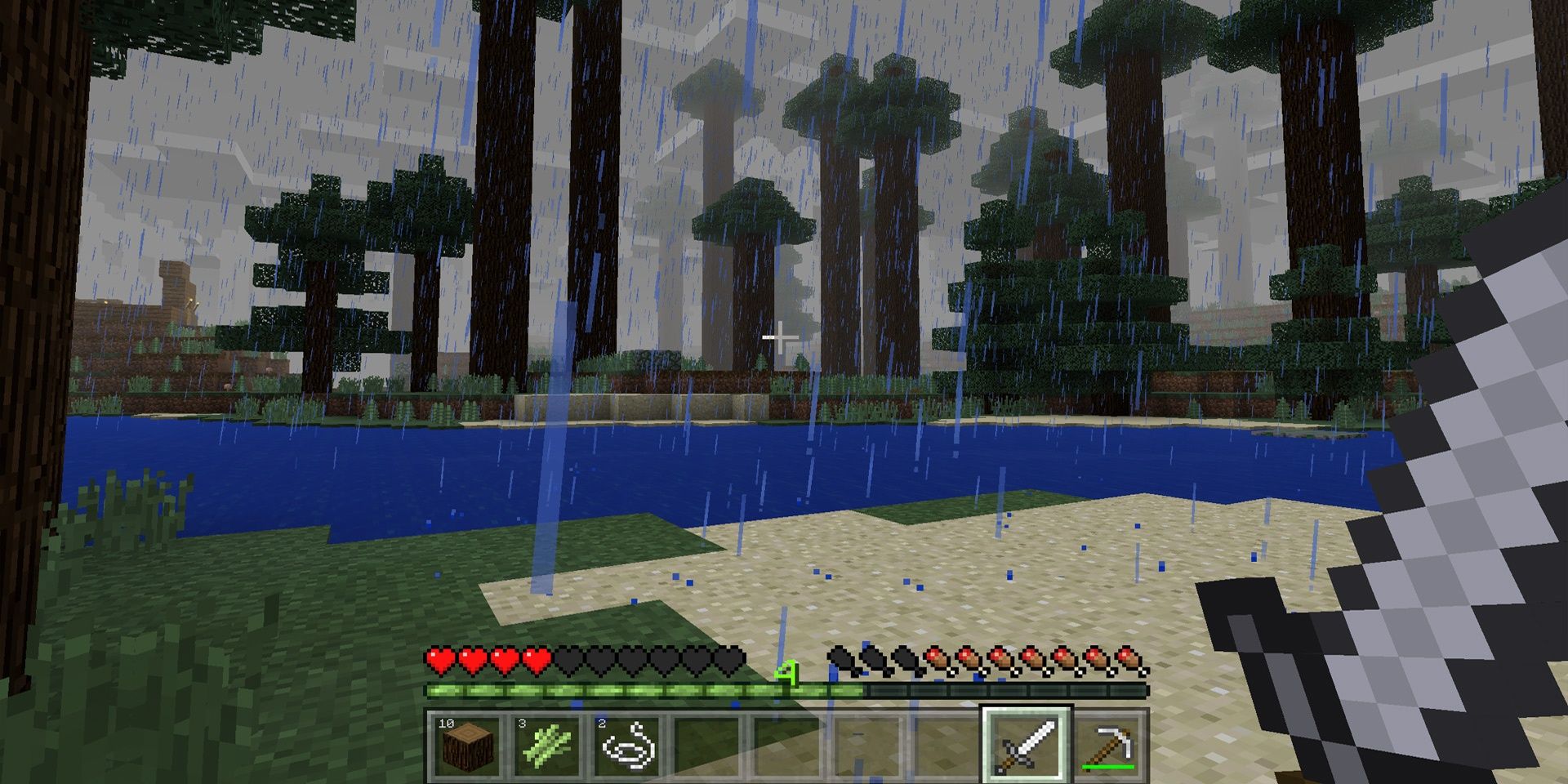 Raining in a Mega Taiga in Minecraft