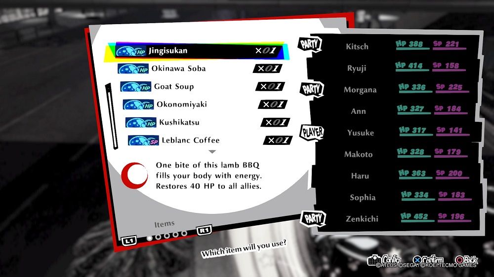 Persona 5 Strikers using items in battle