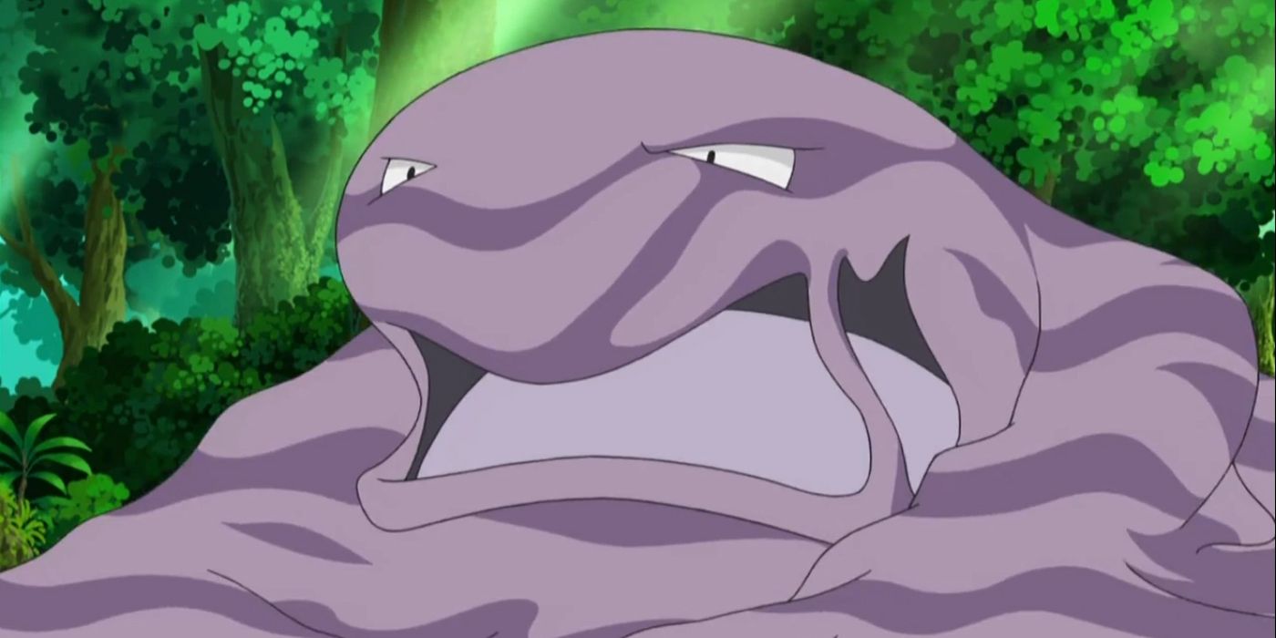 Muk makes a face in the Pokemon Anime.