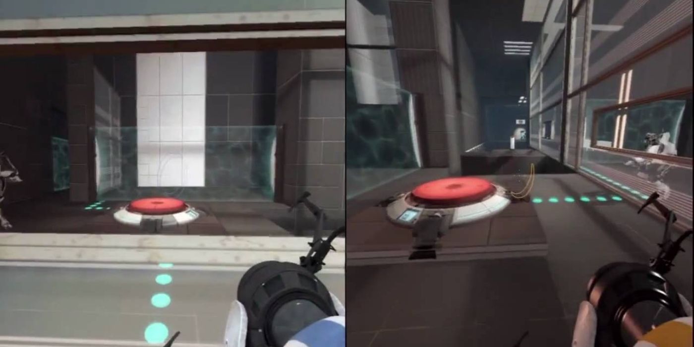 Portal 2 - Players playing Split Screen Co Op Campaign