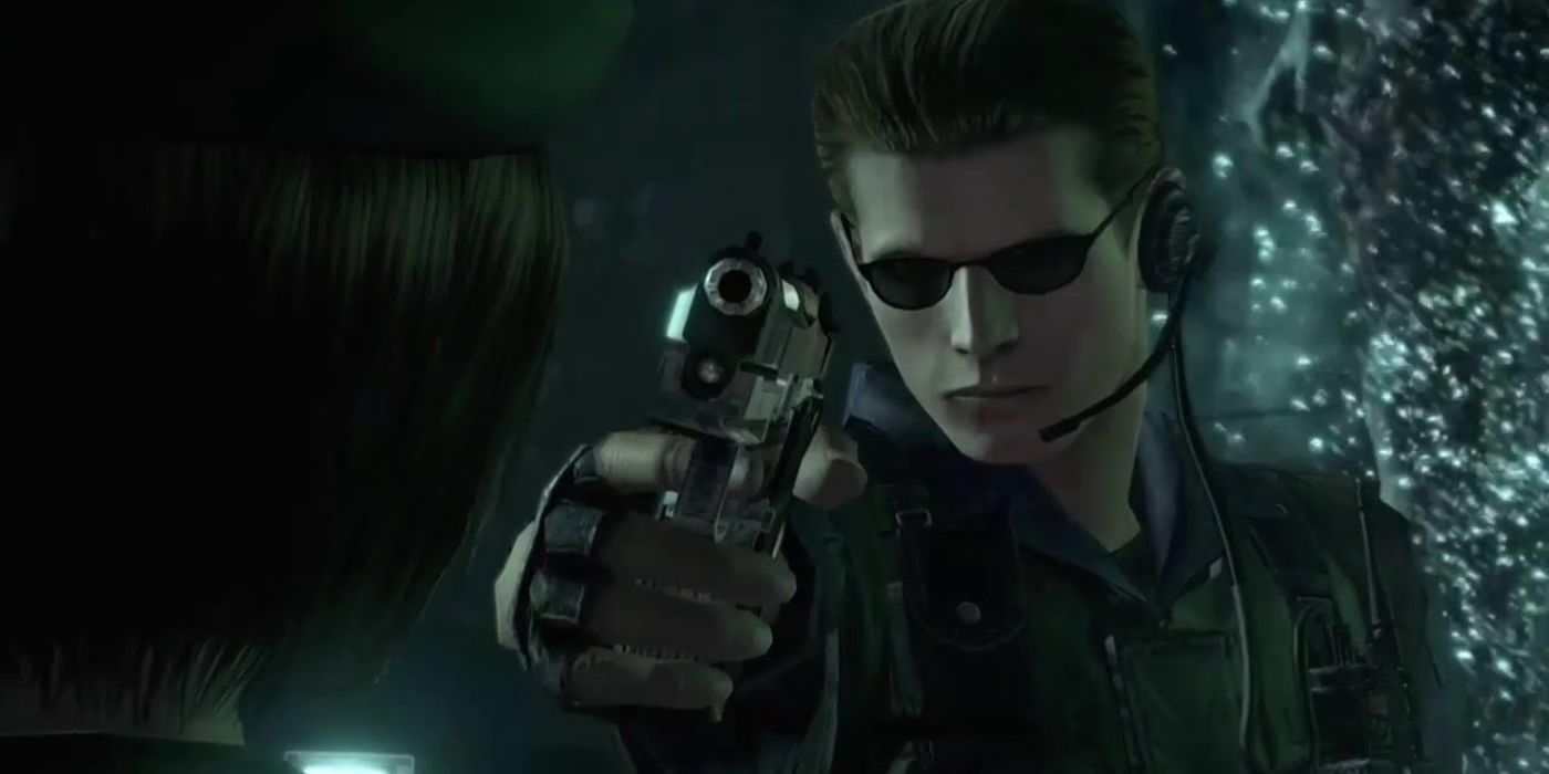 Resident Evil Remake Albert Wesker Pointing Gun At Jill