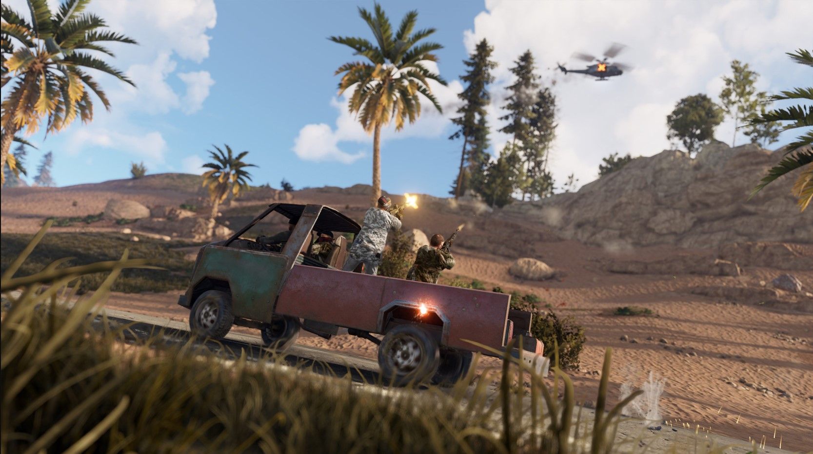 Rust Truck Machine Gun Desert Helicopter