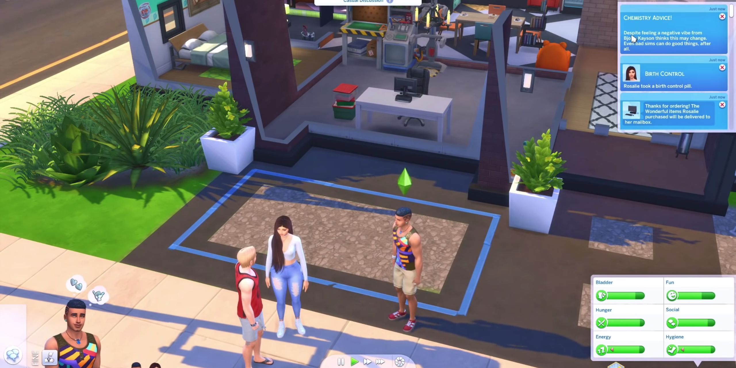 The Sims 4 Wonderful Whims mod with in-game notifications about chemistry and birth control