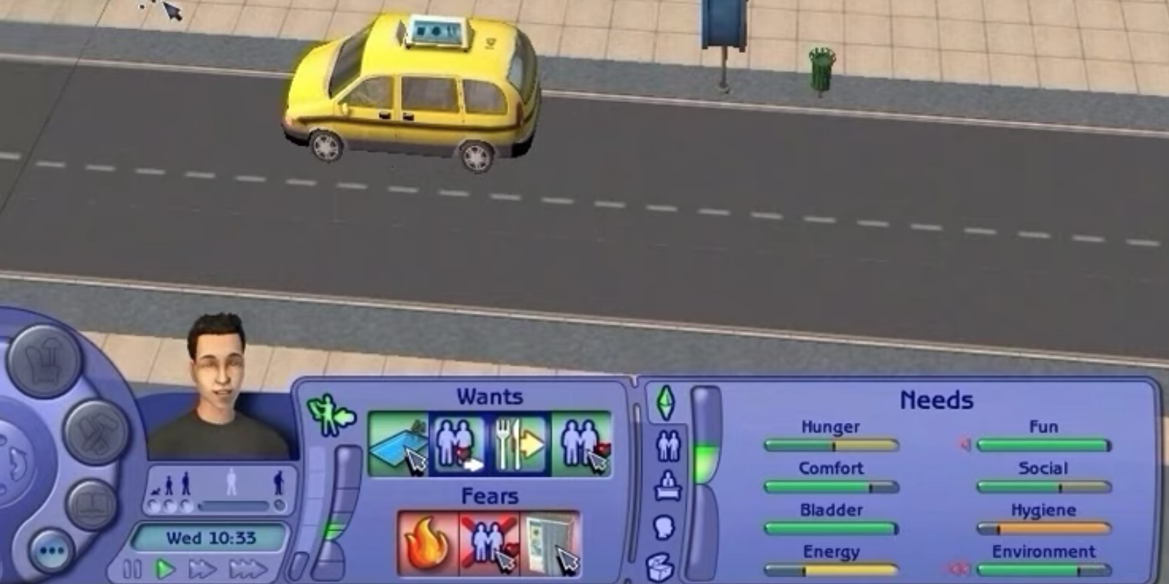 A screenshot of The Sims 2 UI showing wants and fears