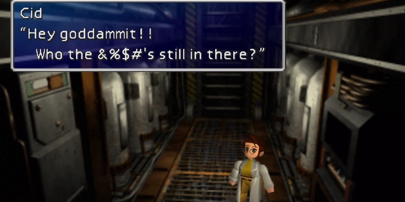 Cid yells at Shera in the engine room in FF7