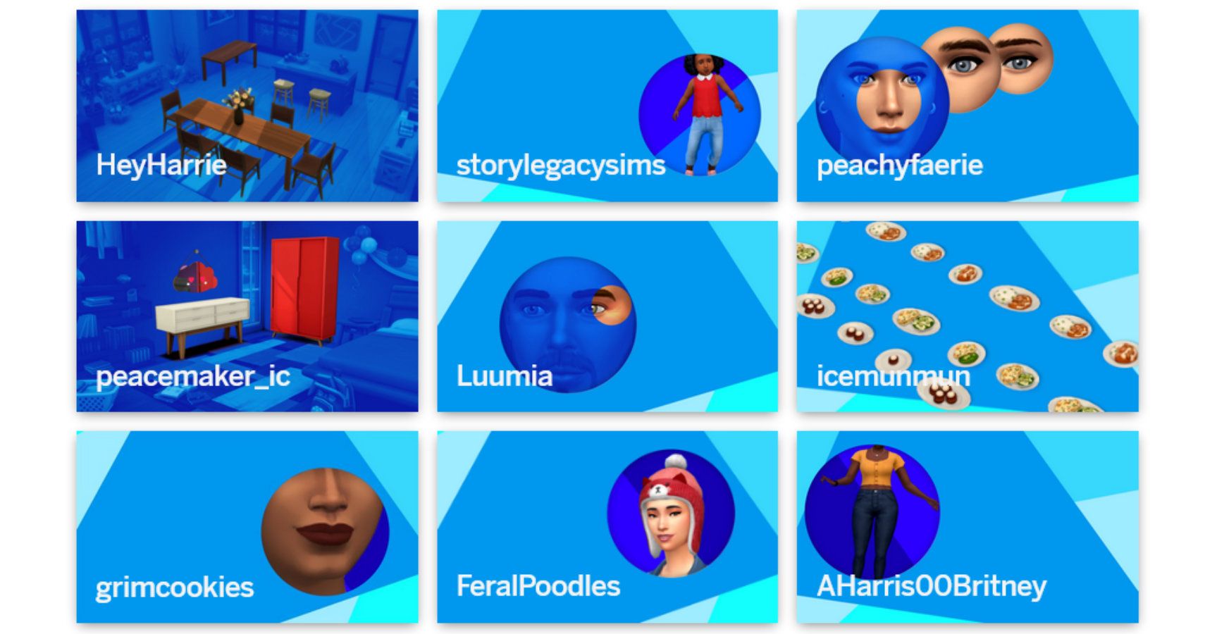 Blue boxes containing the name and items each creator added to the update.