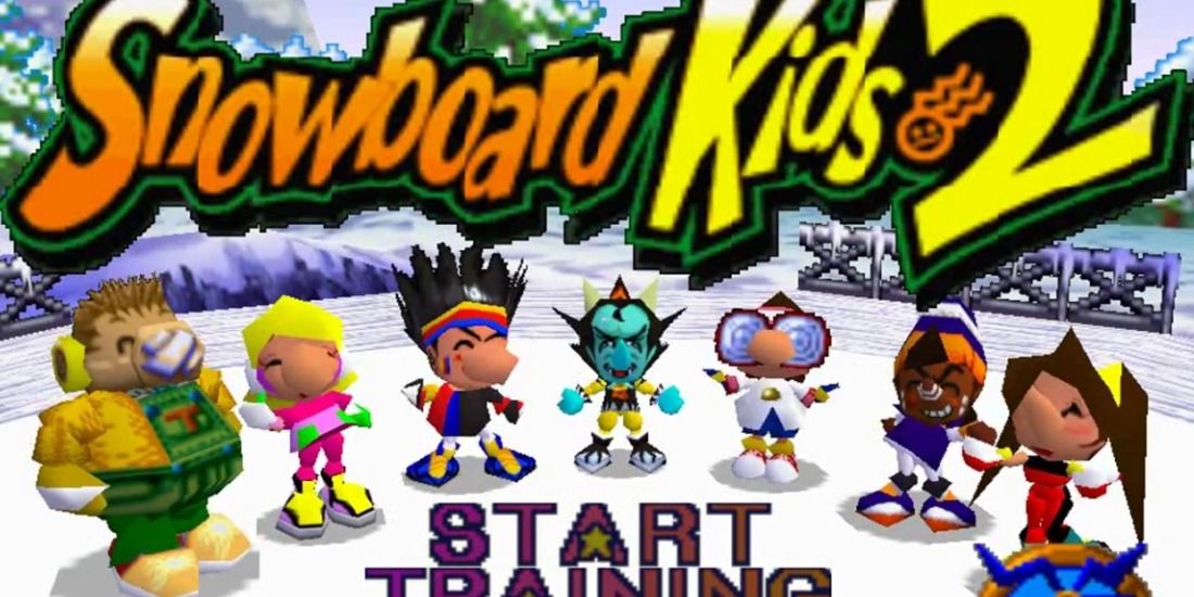 The opening title screen menu for Snowboard Kids 2