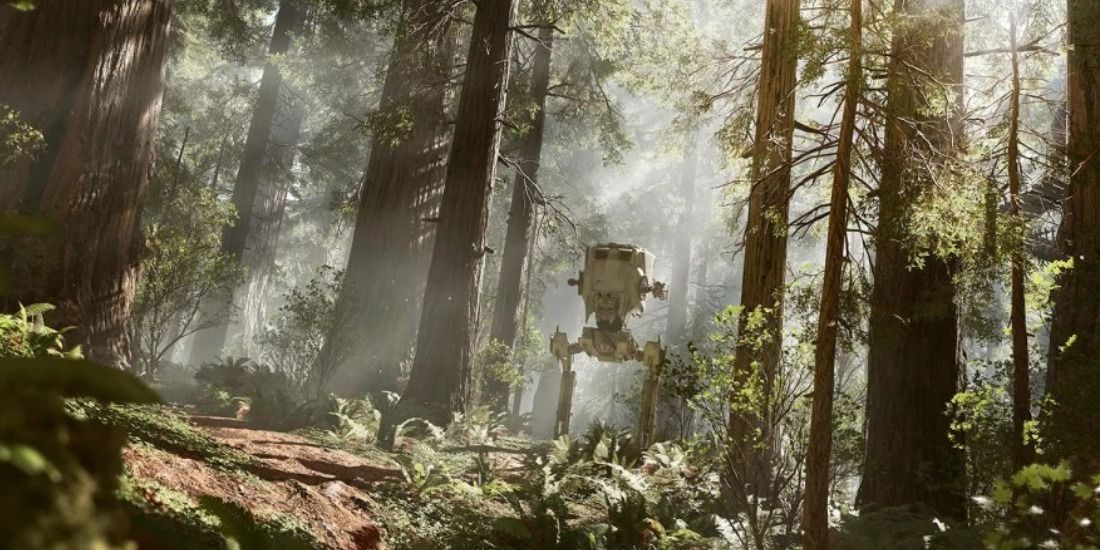 Endor and an AT-ST in Star Wars Battlefront 2