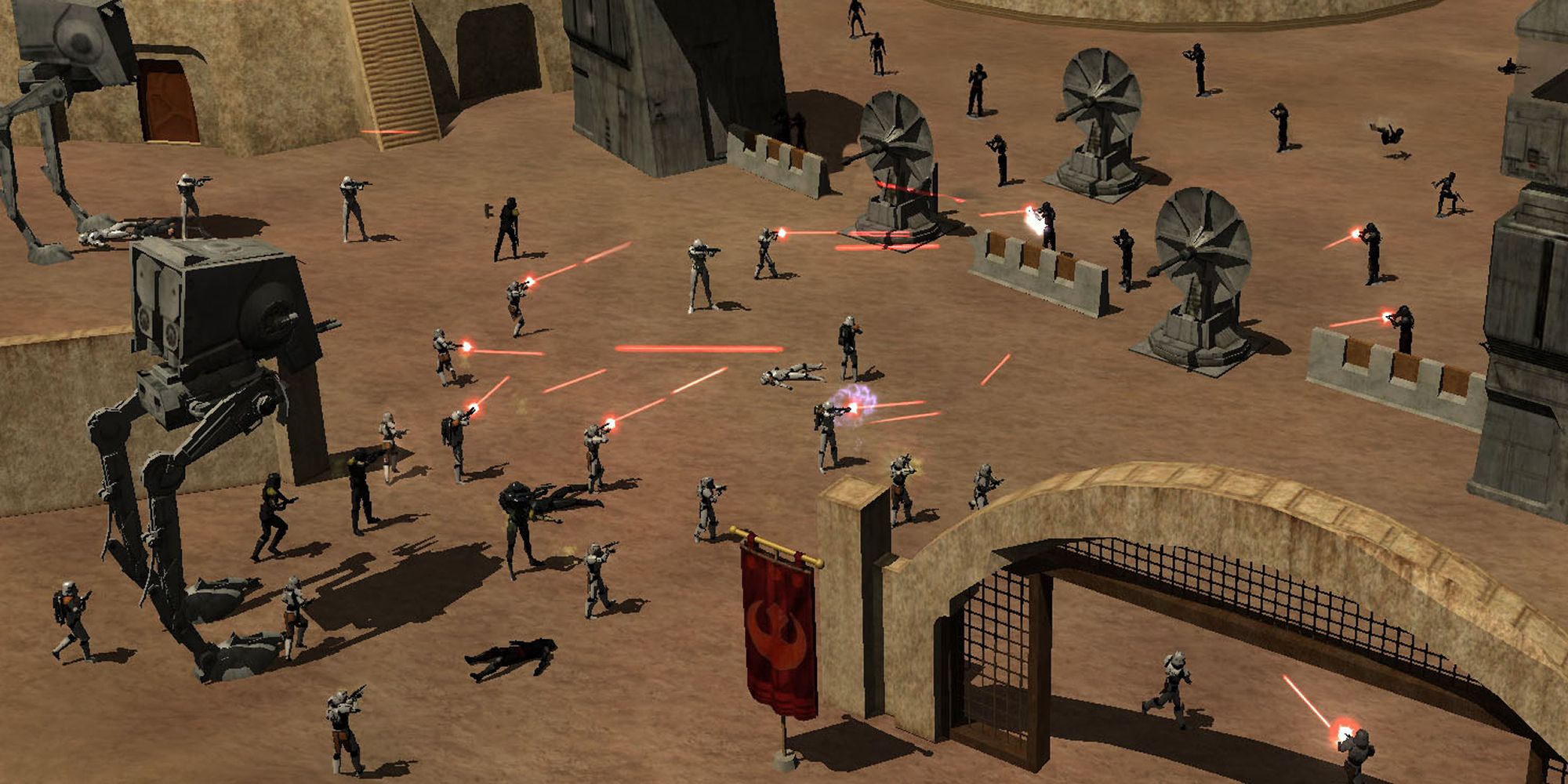 Star Wars Galaxies sprawling battle with Empire and Rebel forces