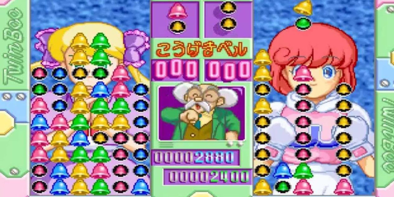 the tetris-like gamescreen of taisen puzzle drama