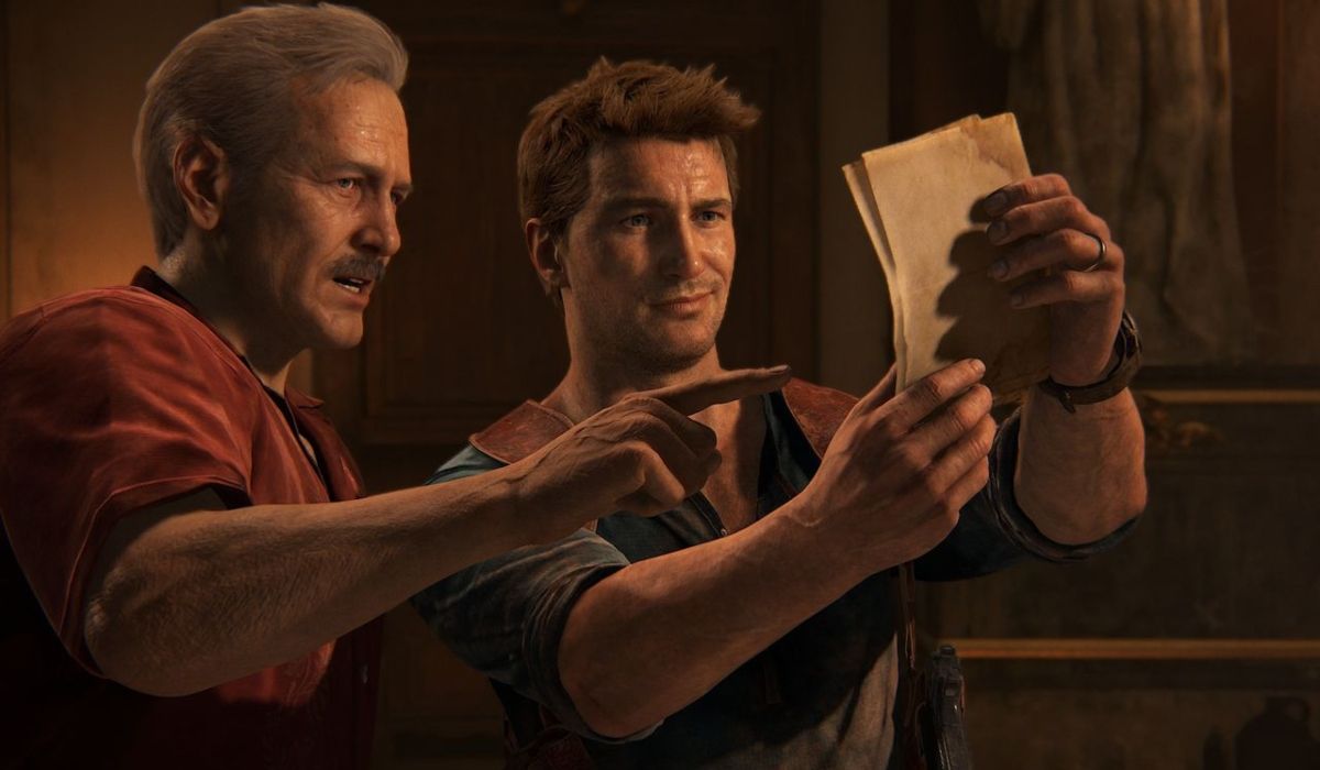 A screenshot from Uncharted 4, featuring Sully and Nathan