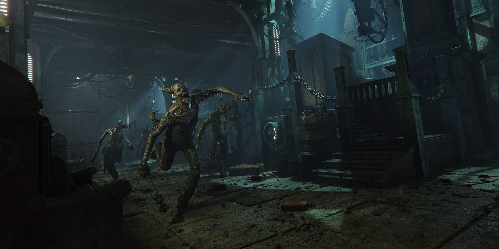 Skeletons walking through ruins in Warhammer 40,000: Darktide