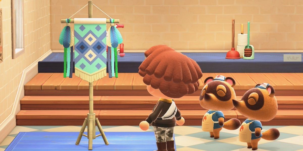screenshot of player looking at Festivale Flag in Nook's Cranny