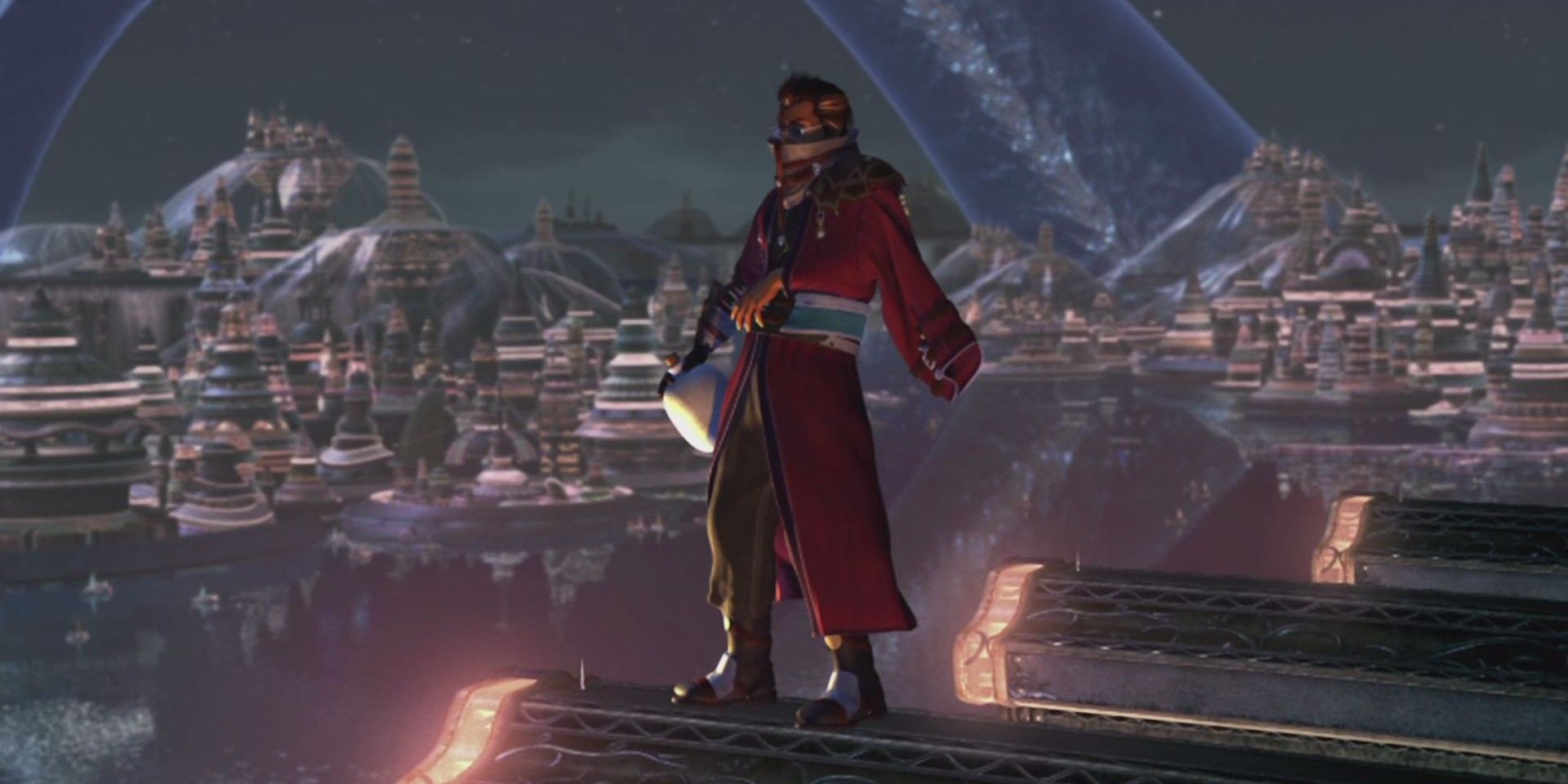 Auron stands above Zanarkand in FFX