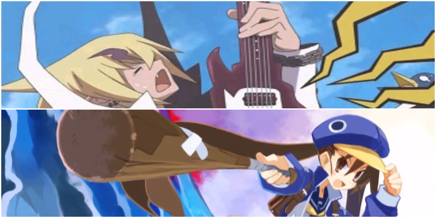 A collage featuring screenshots from cinematics in Disgaea 2 and Disgaea 4